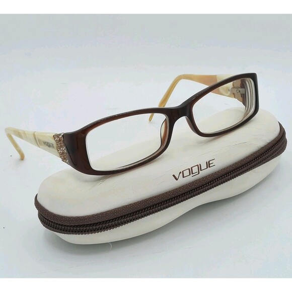 Vogue Eyeglasses Frames Only VO2595-B 1665 Brown Ivory Marble Rectangle Crystals - Picture 1 of 8